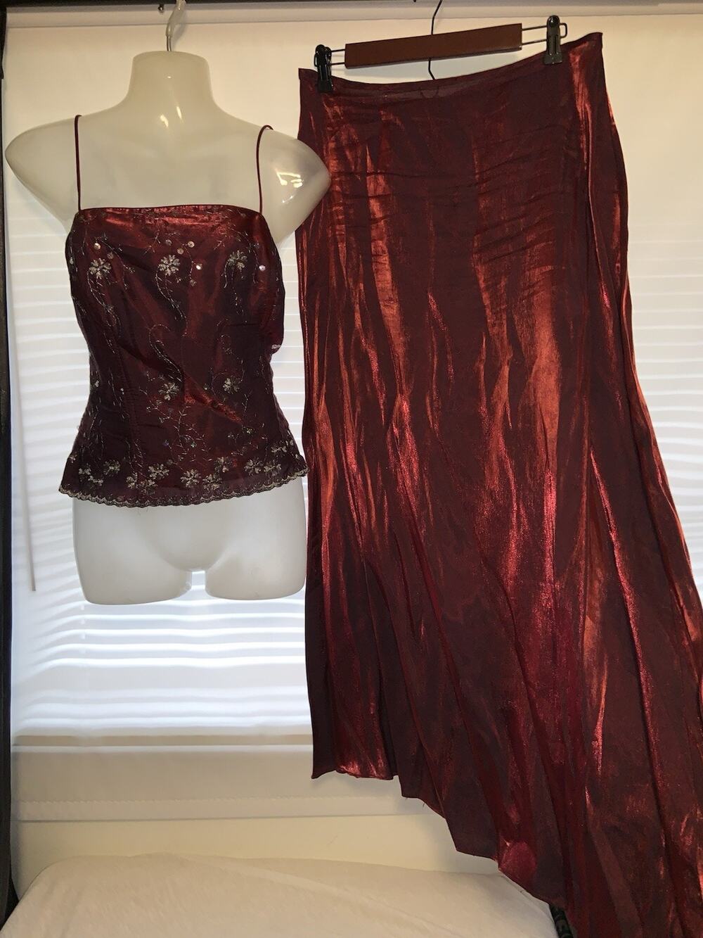 Vintage Y2K Whimsigoth 2pc Set Asymmetrical Fairygoth Red & Silver Romantic Sz14